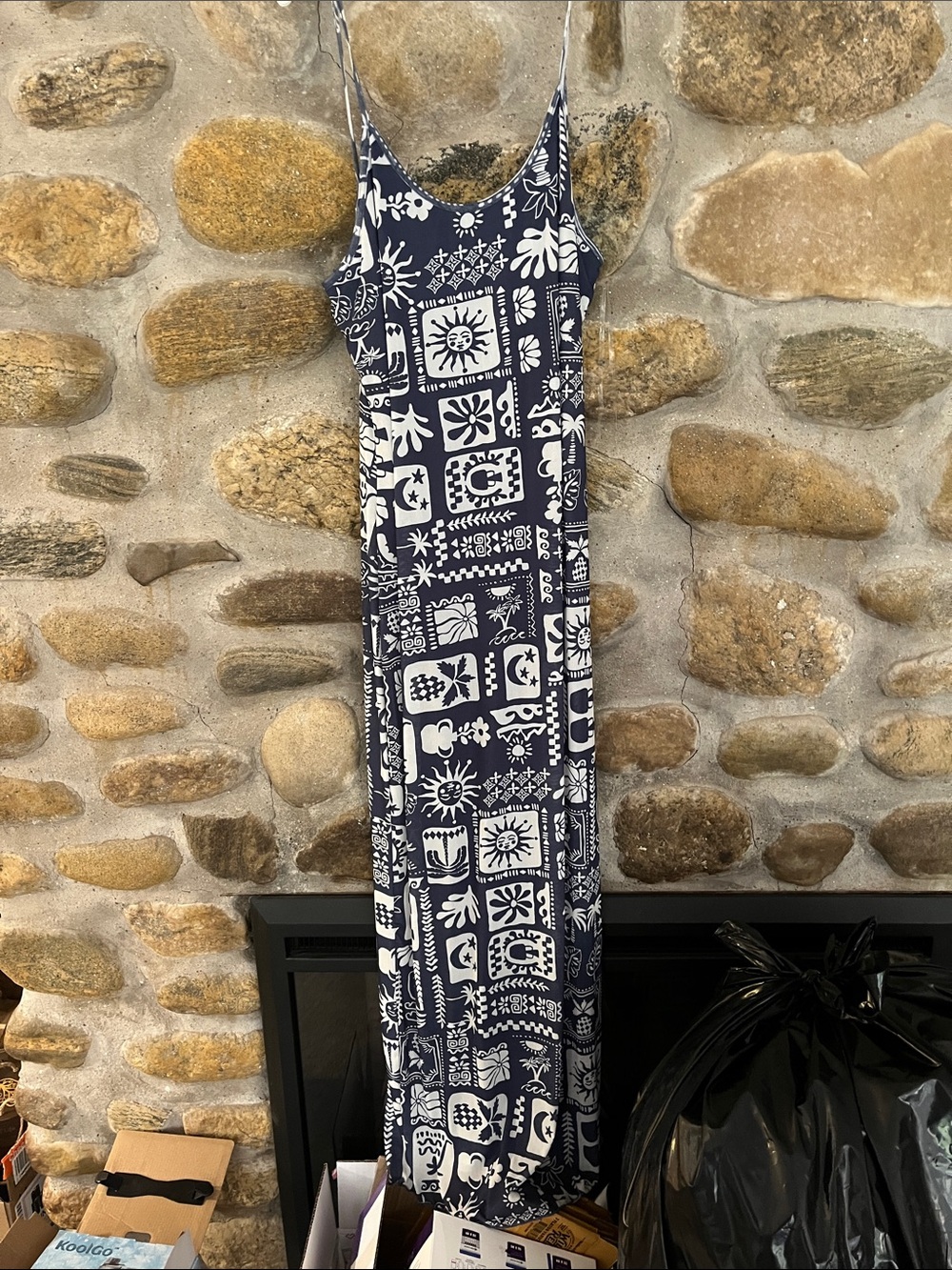 See You Monday Navy and White Botanical Print Maxi Dress